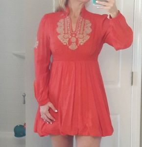 Coral red bubble hem mini dress